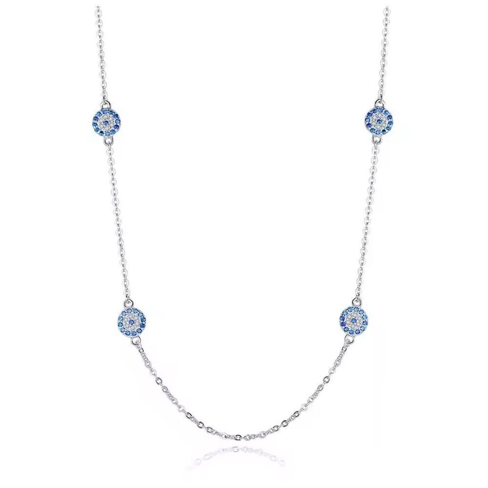Evil Eye Blue Zircon Pendant Necklace 925 Sterling Silver Amulet